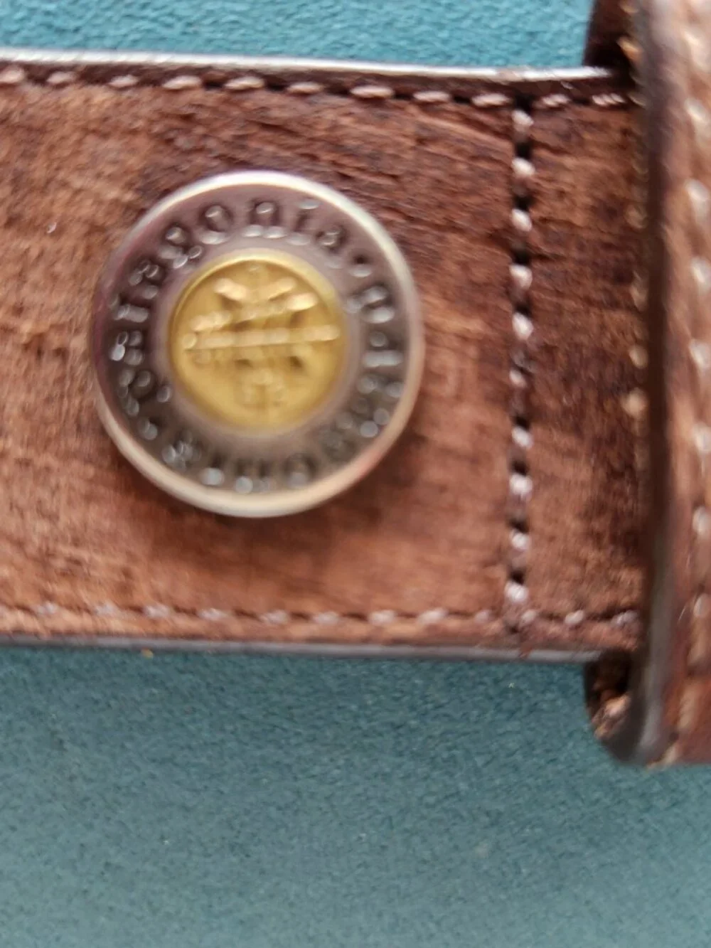PATAGONIA ~ Men's Leather Belt with Brass Buckle ~ Greek Key Design ~ USA